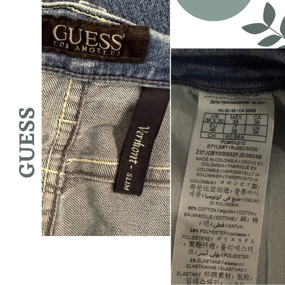 Guess Jeans Men’s Vermont Slim Fit | Size 38 x 30 Blue Denim Light Wash - Picture 7 of 7